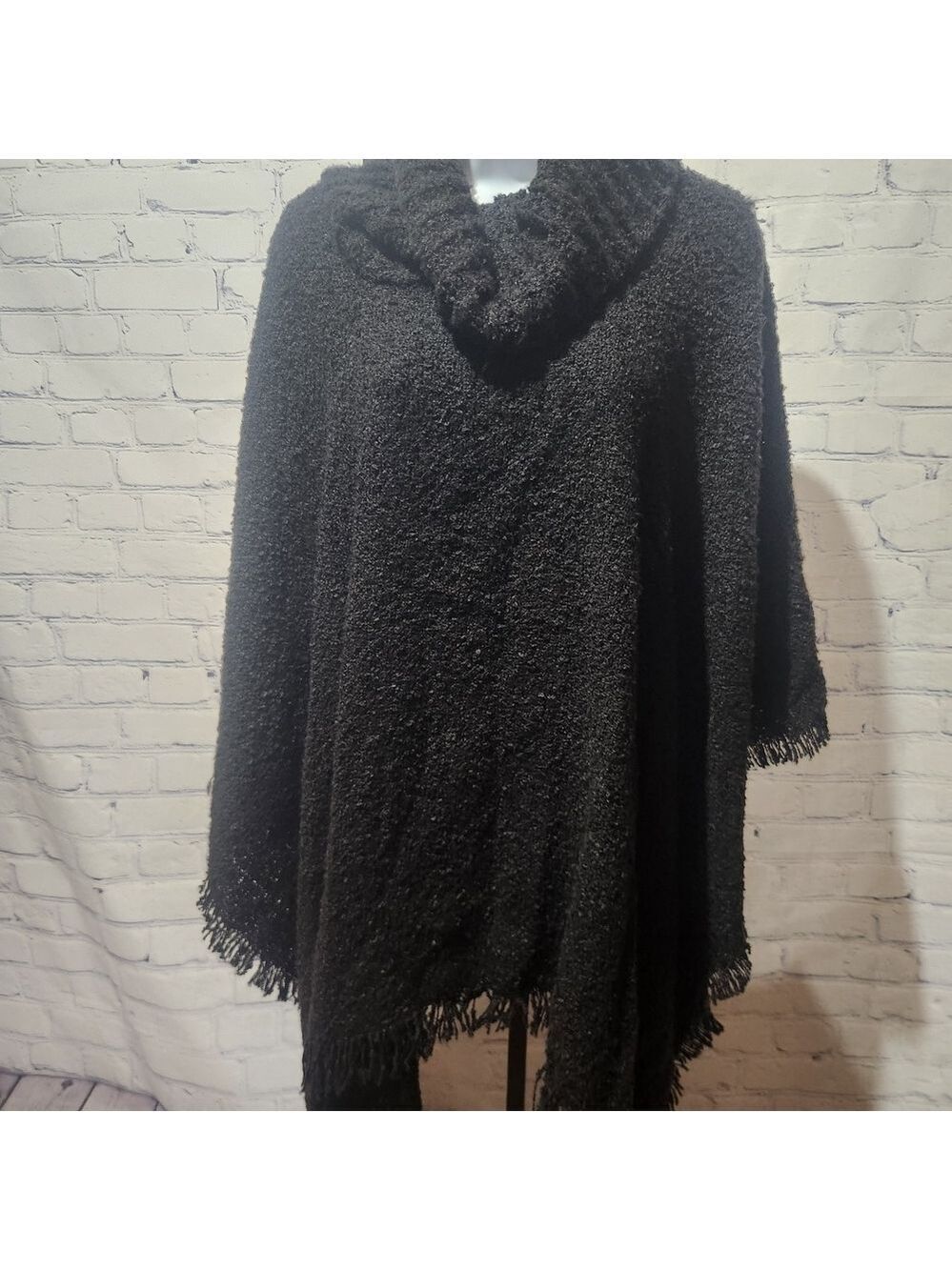 NWOT Cozy Black Knit Cowl Neck Classic Warm Comfy One Size  Poncho